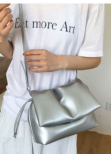 Slouchy Fold-Over Crossbody Shoulder Bag with Side Drawstrings for Women