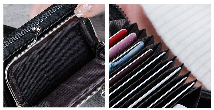 Vintage Accordion Card Wallet with Kiss-Lock Pocket and Wristlet Strap